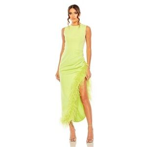 Mac Duggal 11626 Sleeveless Faux Wrap Dress Feather Detail Green 14
